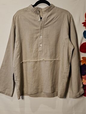 Linen Henley High Quality Construction In Stone Taupe 0013